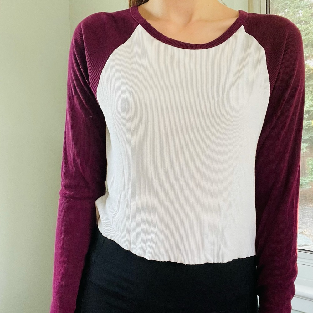 Thin long sleeve top - berry/ white
